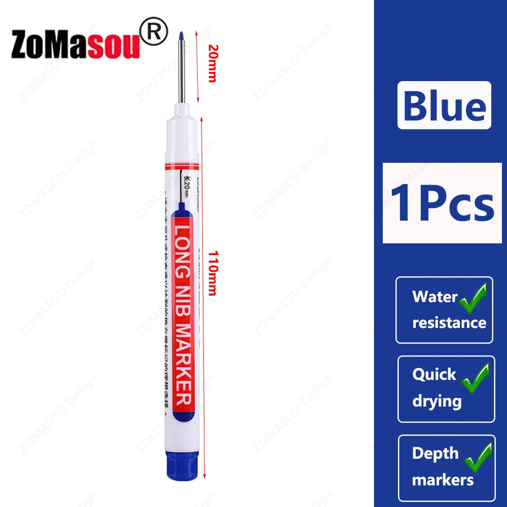 1-90Pcs Waterproof White Long Head Markers Pen 2cm Woodworking Deep Hole Marker Pens Metal Carpenter Black/Red/Blue/Green Ink