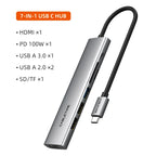 CABLETIME 7 IN 1 USB C HUB 4K@30Hz Resolution Display 5Gbps High Speed Data Transmission PD 100W Power for Laptop Macbook