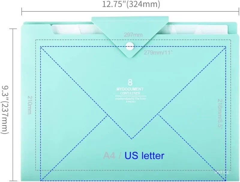 Green Expanding 8 Pockets Accordion File Folder Document Folder Organizer A4 Letter Paper File Organizer For School Office Home