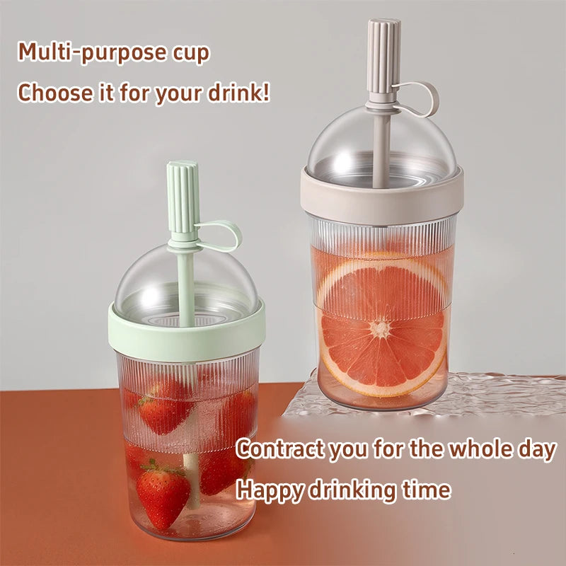 Transparent Portable Coffee Cup 500ml Leak-proof Reusable Plastic Travel Drinking Cup With Straw Office Outdoor Sports Tourists