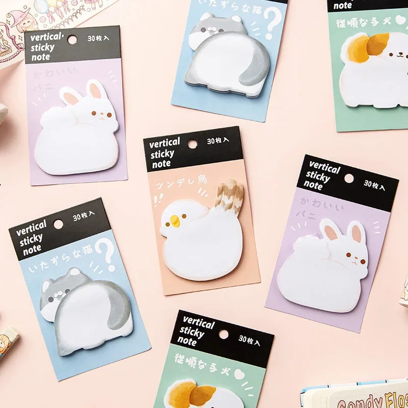 Cute Cartoon Animal Ass Sticky Notes 30Sheets Rabbit Dog Cat Bird Hip Memo Pad Notepads Thick Paper School Office Stationery