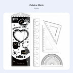 Cartoon Cat Ruler Set, Acrylic Geometry Tools, Student Stationery, Includes Triangle Ruler, Protractor, Straight Ruler, Cute