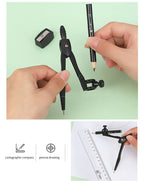 JIANWU Black Metal Compass Geometry Set Zinc Alloy Multifunction-clip Pen Compass Writing Drawing Tools School Office Stationery