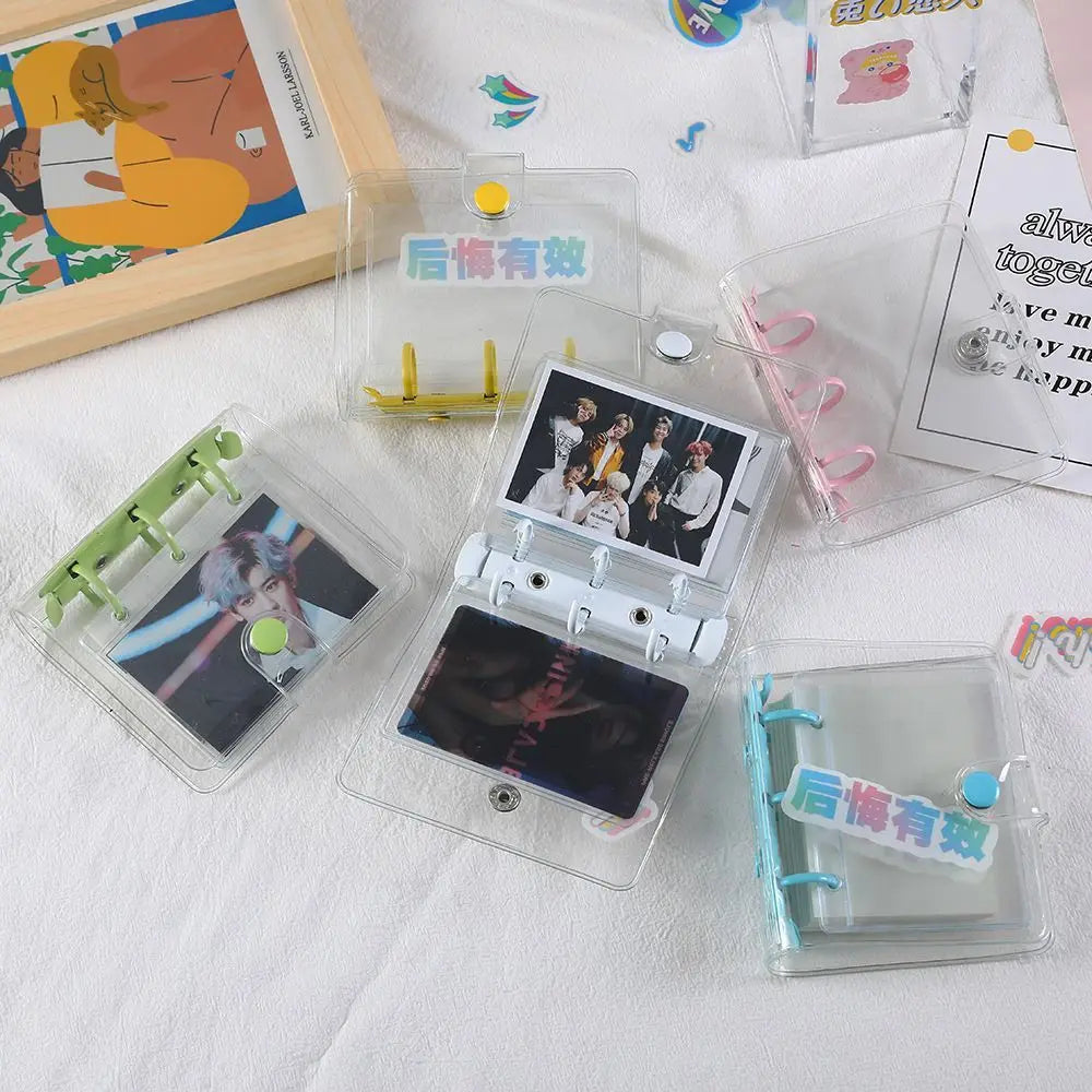 Portable Mini Handbook Glitter Notebook Pages Transparent Binder Notebook Cover Card Organizer 3 Hole Binder Clip Photo album