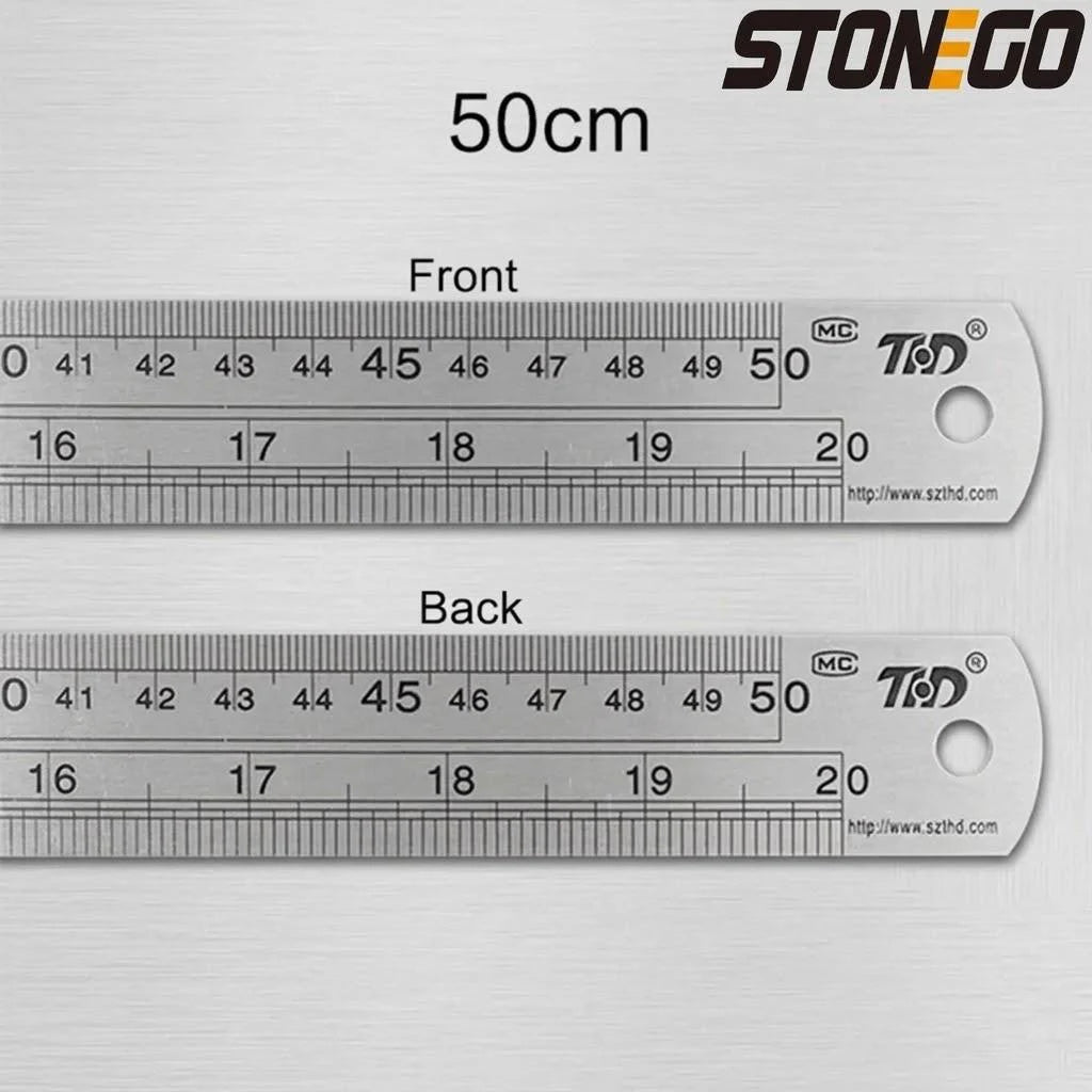 Stainless Steel Ruler Set 6 8 12 16 20 Inch Metal Rulers High Precision Double-Sided Engineering Drawing Office School Tools