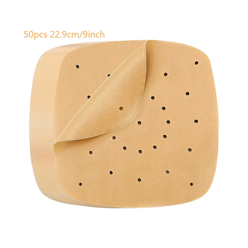 50pcs Air Fryer Parchment  Disposable Steamer Liners Kitchen Cookers Oil-proof Paper Barbecue Fryer Baking Accessories      0151