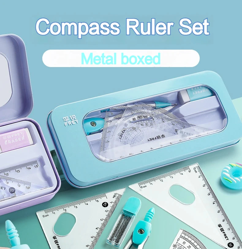 7Pcs/Set Student Compass Set School Mathematical Rulers Multi-Function Learning Professional Drawing Tool Girls Gifts Stationery