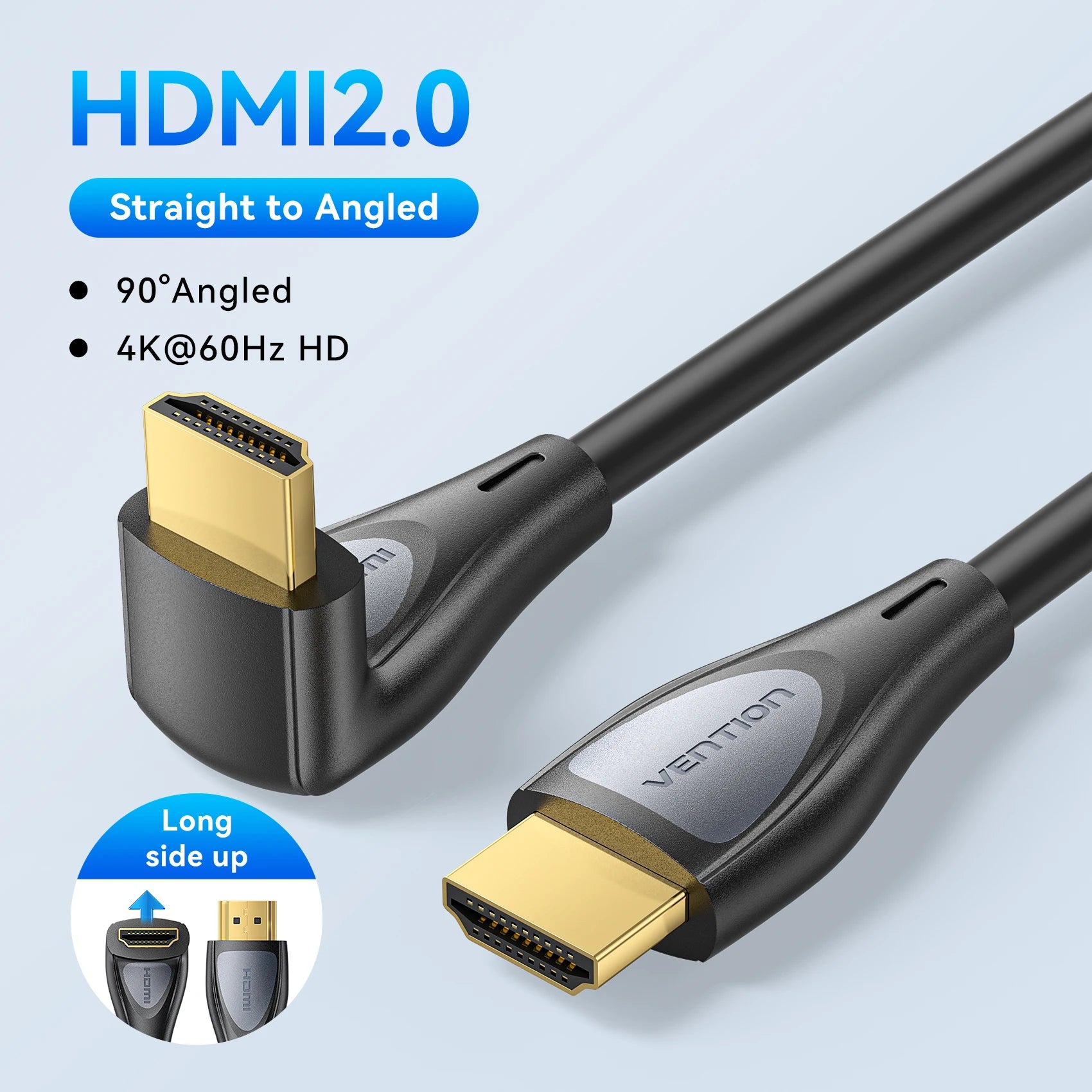 Vention 90° Angled HDMI 2.0 Cable 4K60Hz Ultra HD High-Speed Cord for Xiaomi TV Monitor Laptop PS5 Xbox PC HDR Video HDMI Cable
