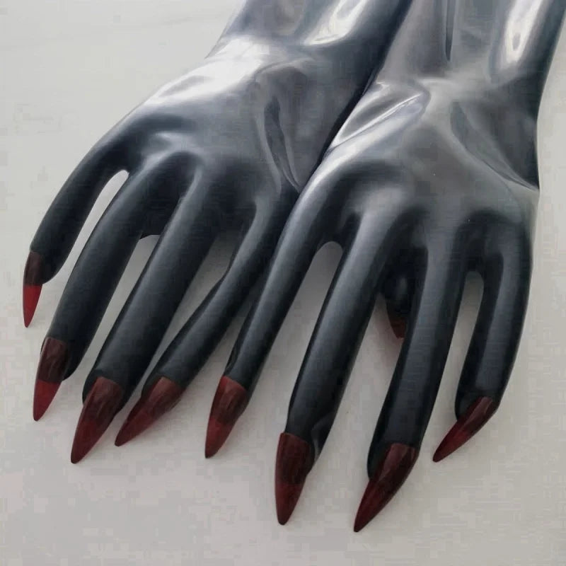 Latex nail art short gloves black Halloween cosplay gloves