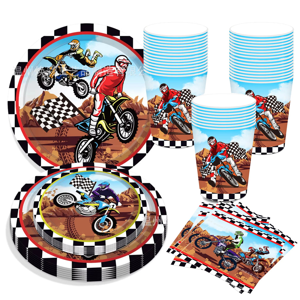 Motorcycle Dirt Biker Birthday Party Supplies Motocross Dessert Paper Plates Cups Napkins Disposable Tableware Favor For Boys