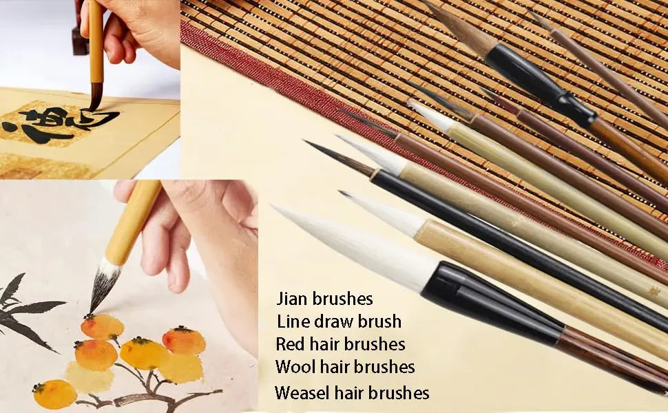 10-Piece Chinese Calligraphy Brush Set - Premium Writing Brushes for Beginners & Artists - with Roll-up Bamboo Brush Holder,