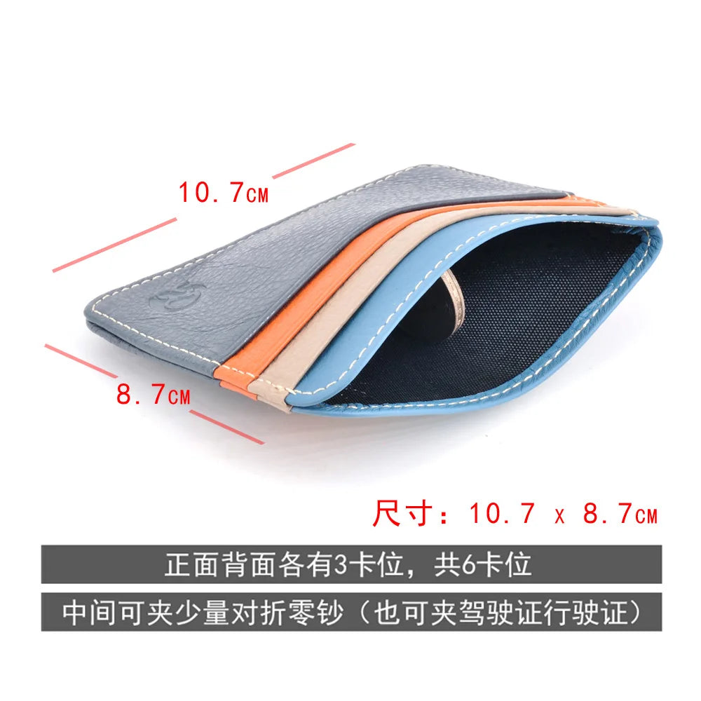 New Thin Genuine Leather Mini Wallet Slim Bank Credit Card Holder Men's Business Small ID Case for Man Purse 6 Slots Cardholder