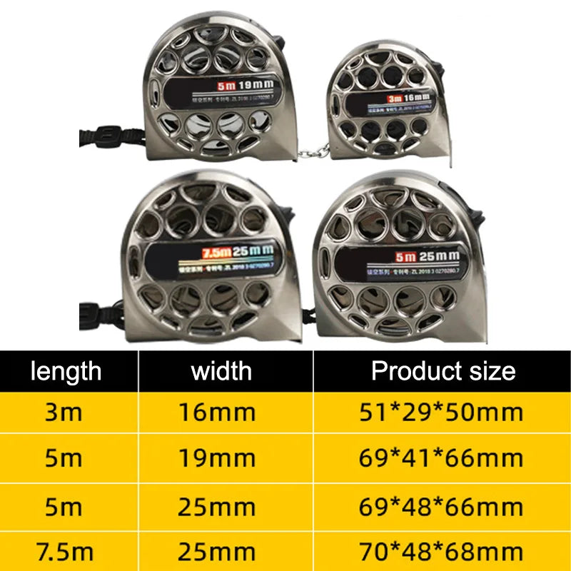 Water Proof 3/5/7.5M Metric Tape Measure Stainless Steel Anti-corrosion Retractable Ruler Hollow Design for Woodworking