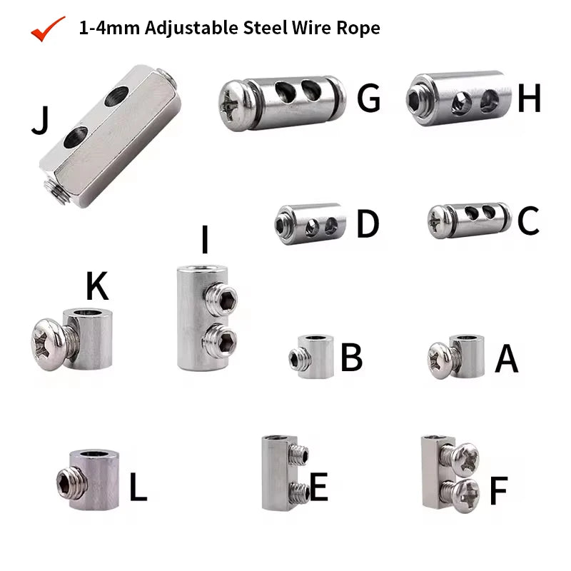 10-20pcs Steel Wire Rope Cable Clamp, Adjustable Metal Fixture Suitable for 1-4mm Stainless Steel Wire Rope