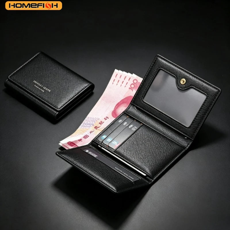 Fashion Leather Men Card Wallets Large Capacity Solid Color Male Purse Multi-card Multifunctional Photo Holder Women
