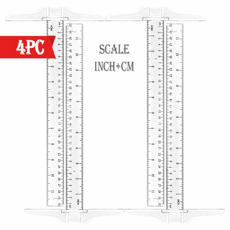 4pc, T-Square Ruler, Transparent And Orange, Clear Dual-Sided Measurement Tool For Drafting And General Layout Work