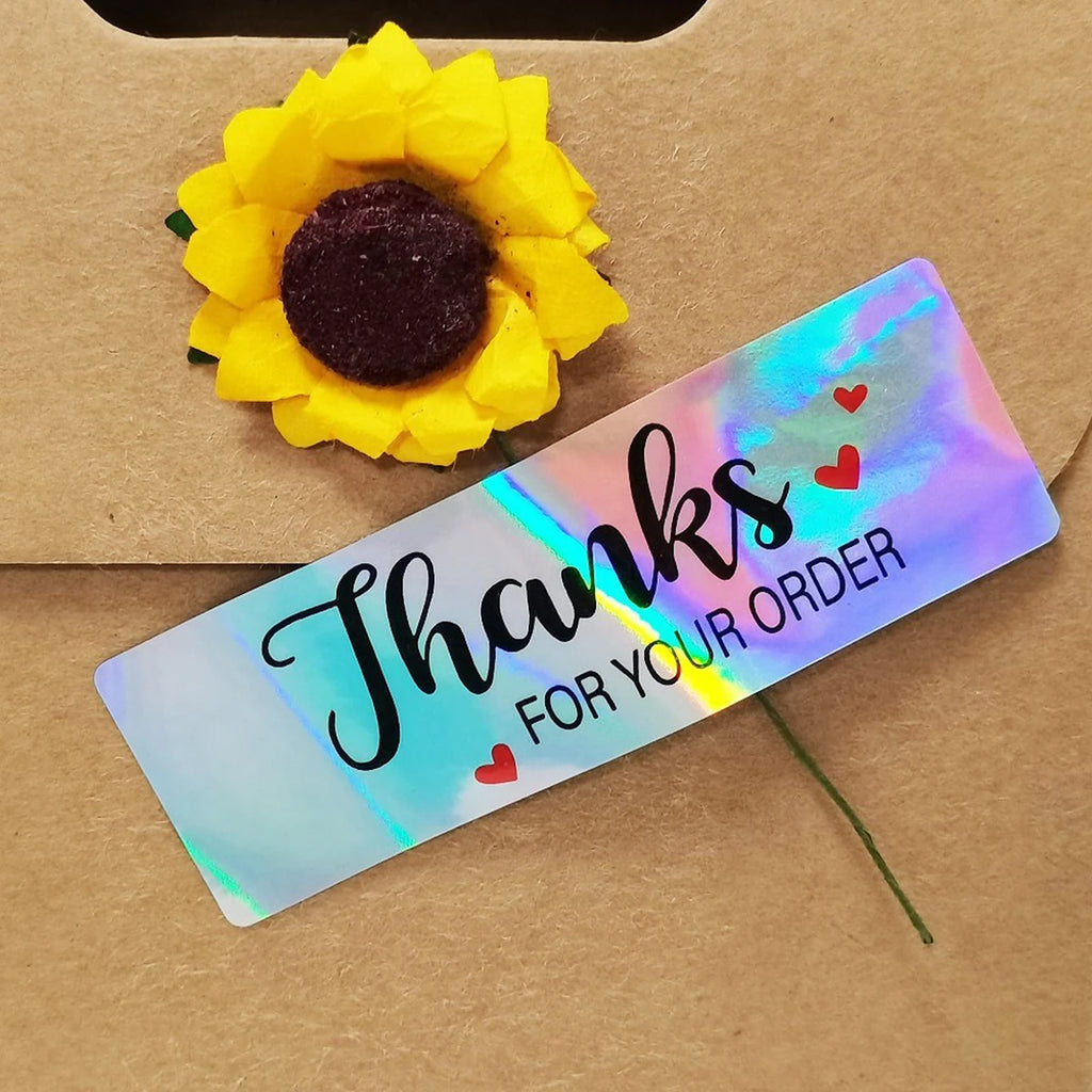 120Pcs 1x3 inch Rainbow Laser Thank You for Your Order Stickers Small Business Stickers Adhesive Labels Handmade Decor