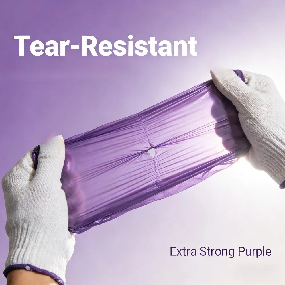 5 Rolls (100 Count) Purple Leak-Proof and Odor-Blocking Trash Bags – Extra-Large, Thick Plastic Bags
