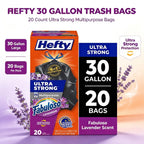 Ultra Strong 30 Gallon Trash Bags, Black Large Trash Bags, Fabuloso Scent, 20 Bags, Heavy Duty Kitchen Garbage Bags, Leak Proof, Strong Handle