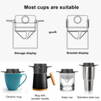 Folding Hand Brewed Coffee Filter Coffee Dripper Cone for Drip Coffee and Tea with Stainless Steel Holder No Filter Paper