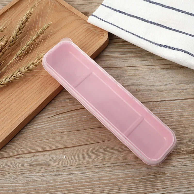 Portable Travel Tableware Storage Box with Transparent Cover Utensil Organizer for Outdoor School Home Dinnerware Kit