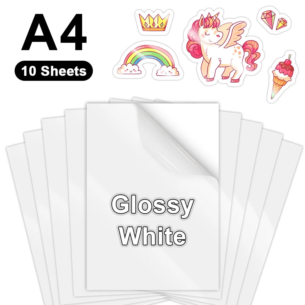 10 Sheets A4 Holographic Printable Vinyl Sticker Paper Waterproof Self-adhesive Rainbow Laser Inkjet Stickers For Inkjet Printer