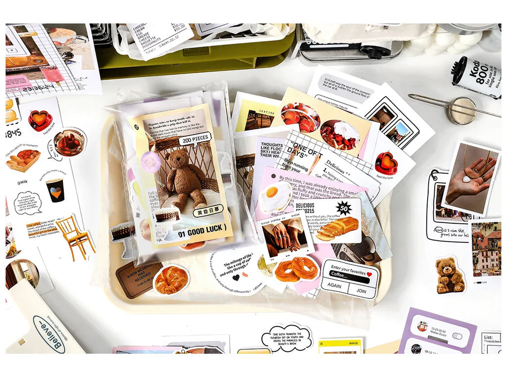 200 pcs Korean Decoration Material Paper pack Collage Junk Journal Material DIY Scrapbook Diary Album Lable Stationery