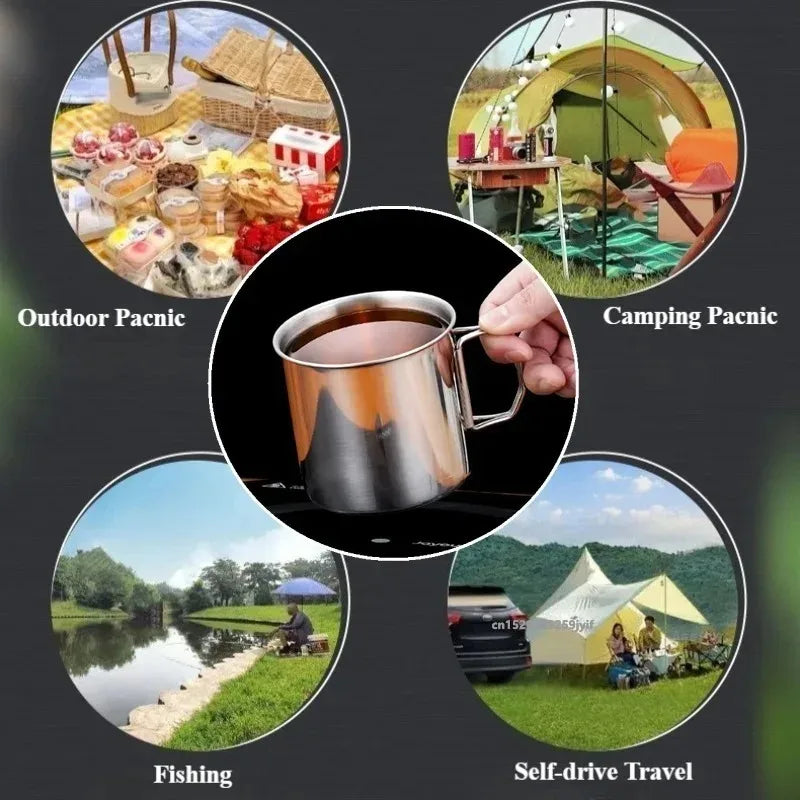 250/350/500/700ml Stainless Steel Camping Cup Portable Outdoor Water Cup Mug With Foldable Handle Kitchen Drinkware