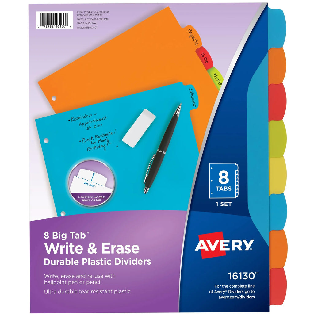Write And Erase Plastic Binder Dividers With Big Tabs, Bright Multicolor, Durable For School Office Filing