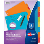 Write And Erase Plastic Binder Dividers With Big Tabs, Bright Multicolor, Durable For School Office Filing