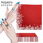 20pcs 33cm 2Ply Christmas Red Snowflake Paper Napkins Christmas Decoration Supplies Ice Festival Party Printed Napkins