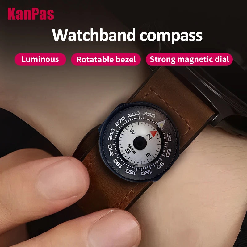 KanPas Mini Buttoncompass with Turnable Bezel/Watchband Compass /Powerful Luminous Compass/Silicone Base A-18-LH