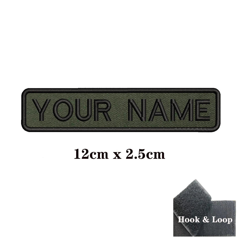 1PC Custom Personalized Name number Patch Stripes Badge tags chevrons Armband Iron On Or Hook Loop embroidered Military green