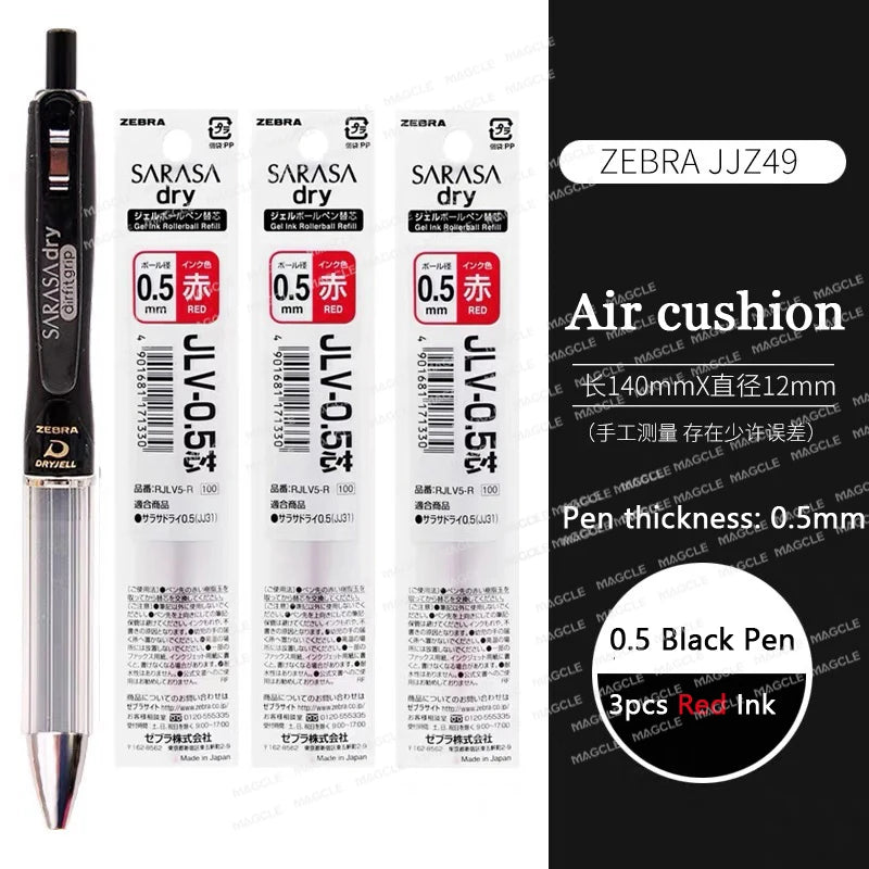 ZEBRA SARASA Dry airfitgrip Gel Pen 0.5/0.4mm Black Core Quick-Drying Smooth Writing Stylos boligrafo gel Stationery for school