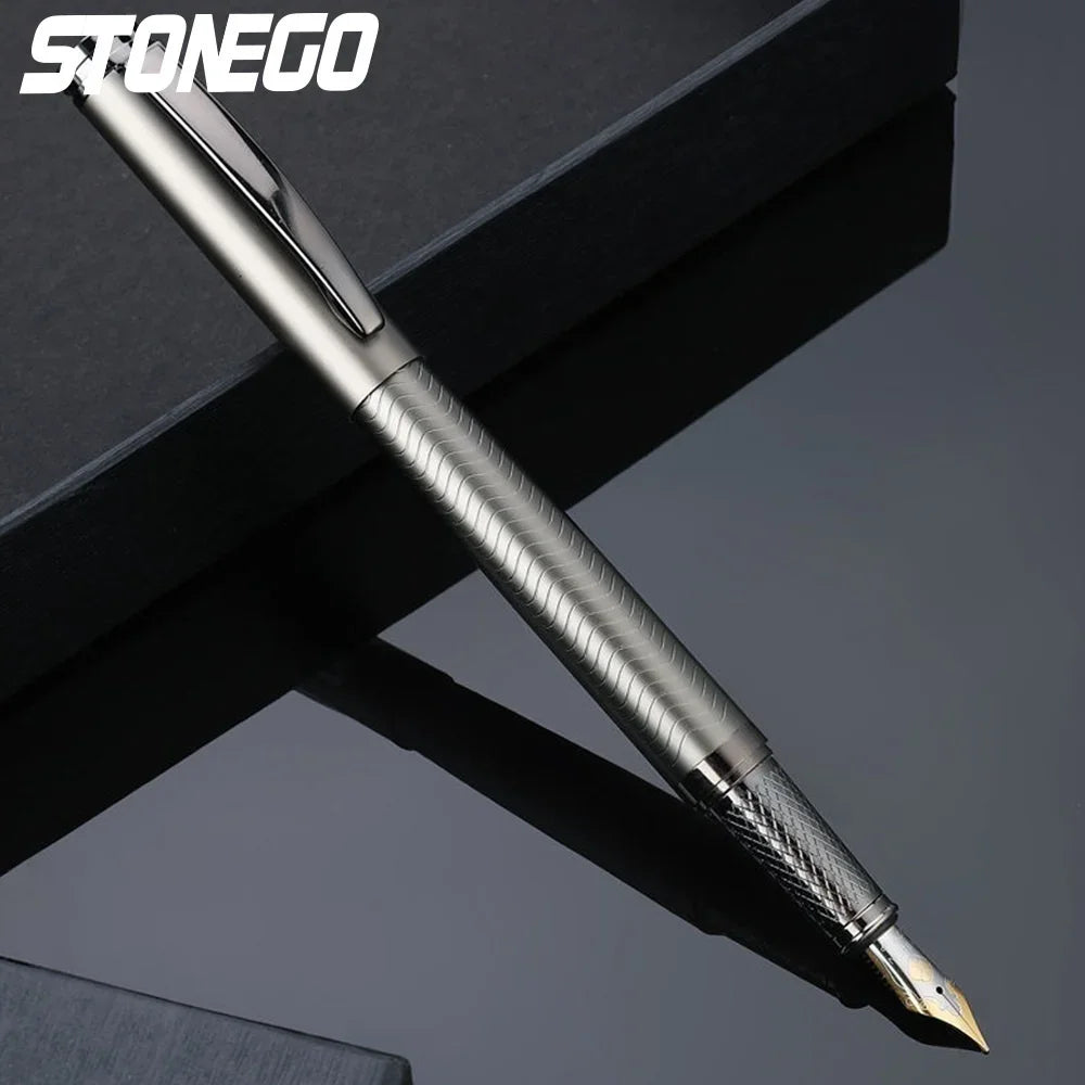 STONEGO 0.38mm Extra Fine Nib Fountain Pen, Black Metal Calligraphy Writing Gift Pen