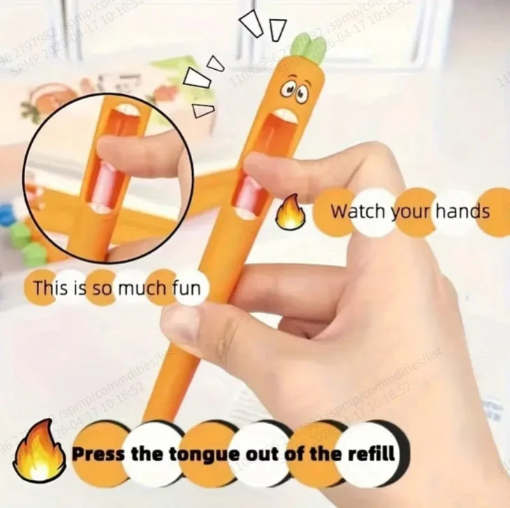 4 Pcs Kawaii Carrot Tongue Gel Pen Set 0.5mm Fine Point Black Ink Cute Writing Pens for Easter Basket Office Decorations & Stuffers