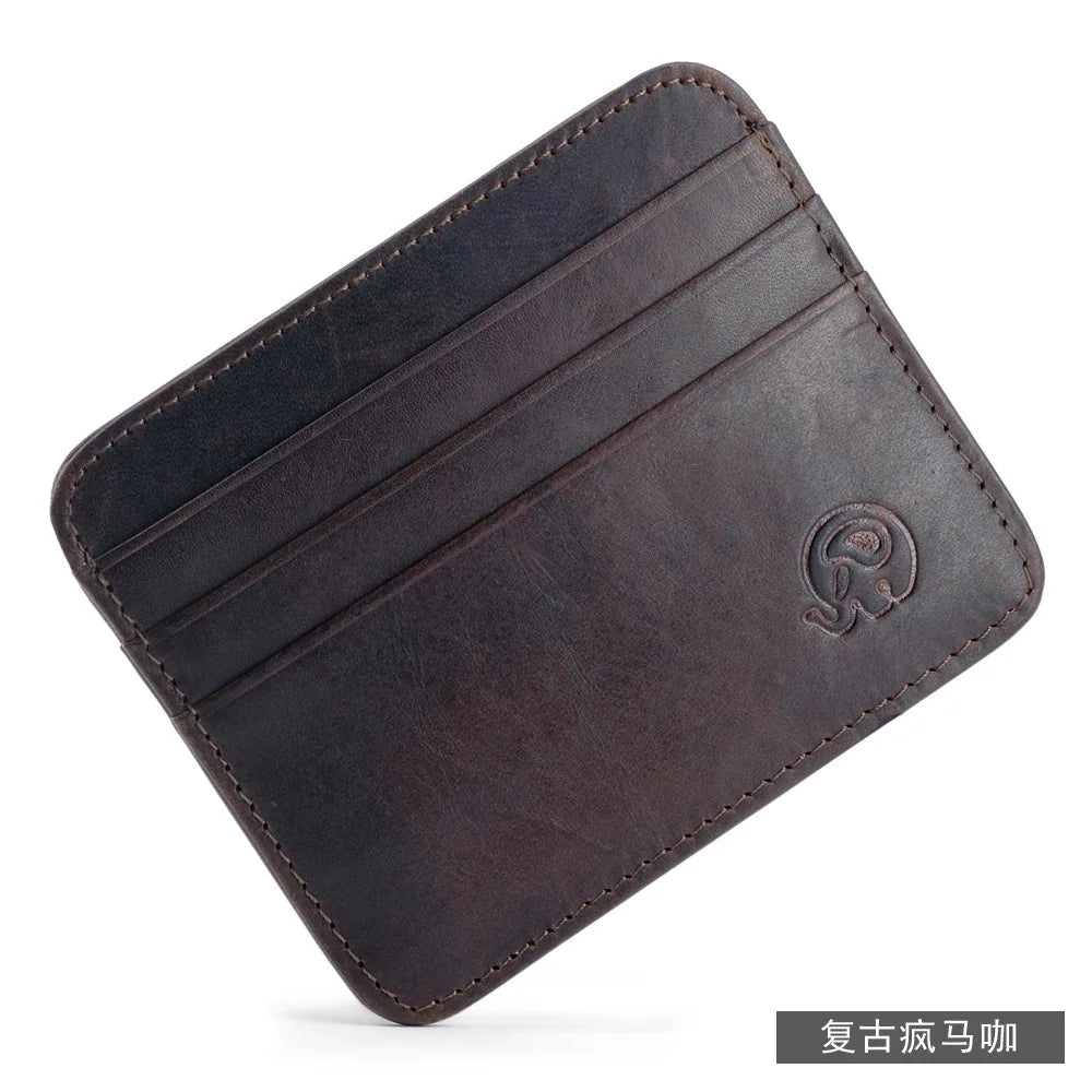 New Thin Genuine Leather Mini Wallet Slim Bank Credit Card Holder Men's Business Small ID Case for Man Purse 6 Slots Cardholder