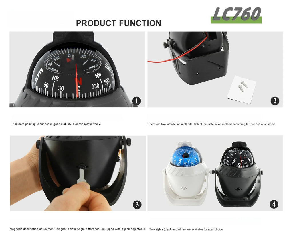 High Precision LED Light Pivoting Compass Navigation Electronic Compass For Marine Boat Car
