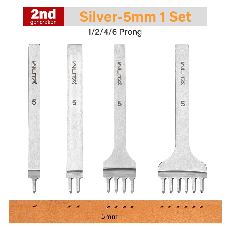WUTA 1Set 4pcs Basic Leather Chisel Tool Diamond Pricking Iron Hole Punch Stitching Leather Craft tools 3/4/5/6mm 1-2-4-6 teeth