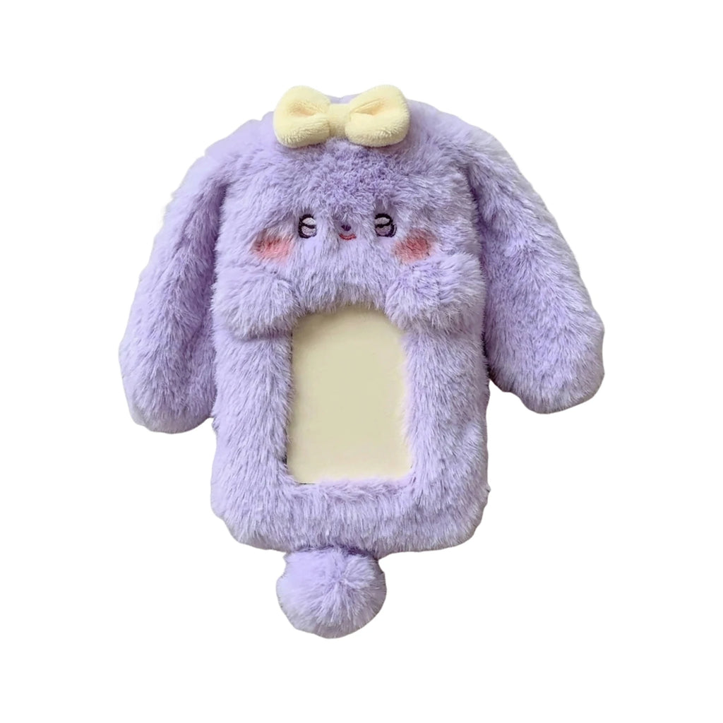 Cute Bunny Plush Photo Holder Student ID Card Holder Rabbit with Bowknot Design Photo Album Photo Protector Cover Gift for