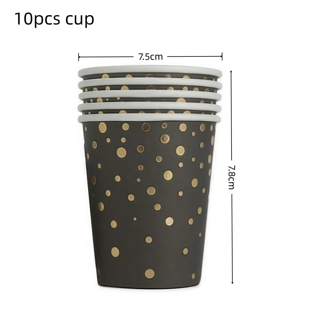 Black Gold Birthday Party Decorations Tableware Paper Plates Cups Napkin Tablecloth for Adult Kids Happy Birthday Party Supplies