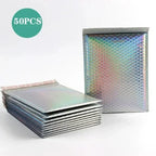 50Pcs Holographic Bubble Mailer Rose Red Mailing Envelope Waterproof Courier Bag Padded Bubble Envelopes Pack Bag for Shipping