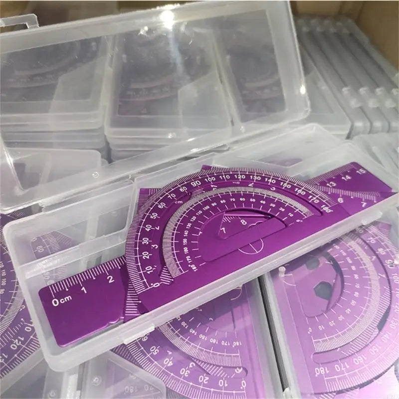 4Pcs/Set Student Math Drafting Tool Aluminum Alloy Straightedge 45° 60° Triangular Ruler Protractor for Office School Supply