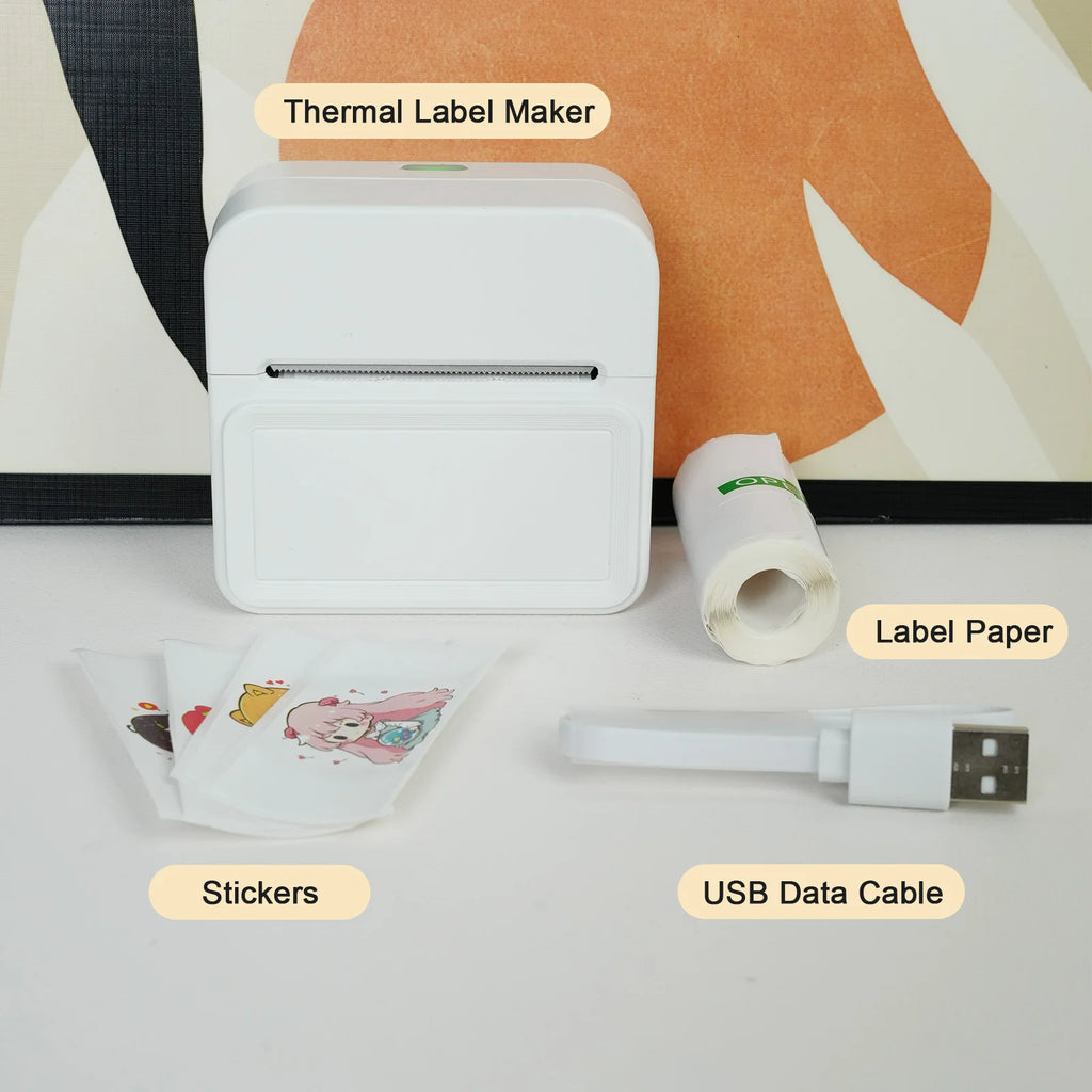 Inkless Thermal Label Printer Portable Bluetooth Pocket Label Maker Home Study with 1roll Stickable Label Paper PC Android IOS