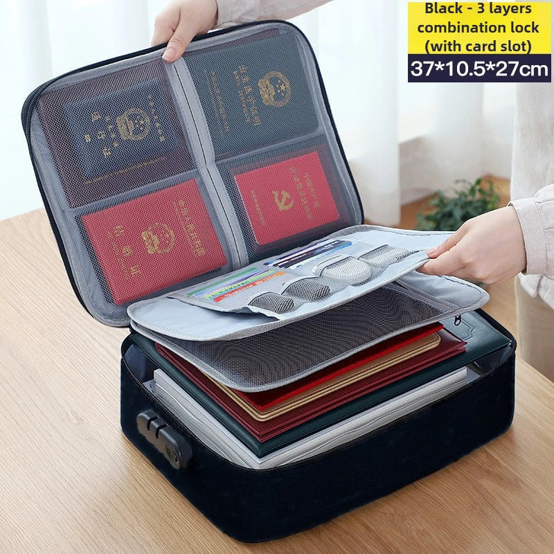 Lockable Document Storage Bag Multi Compartment Passport Card Certificate Organizer Travel Household Important File Box