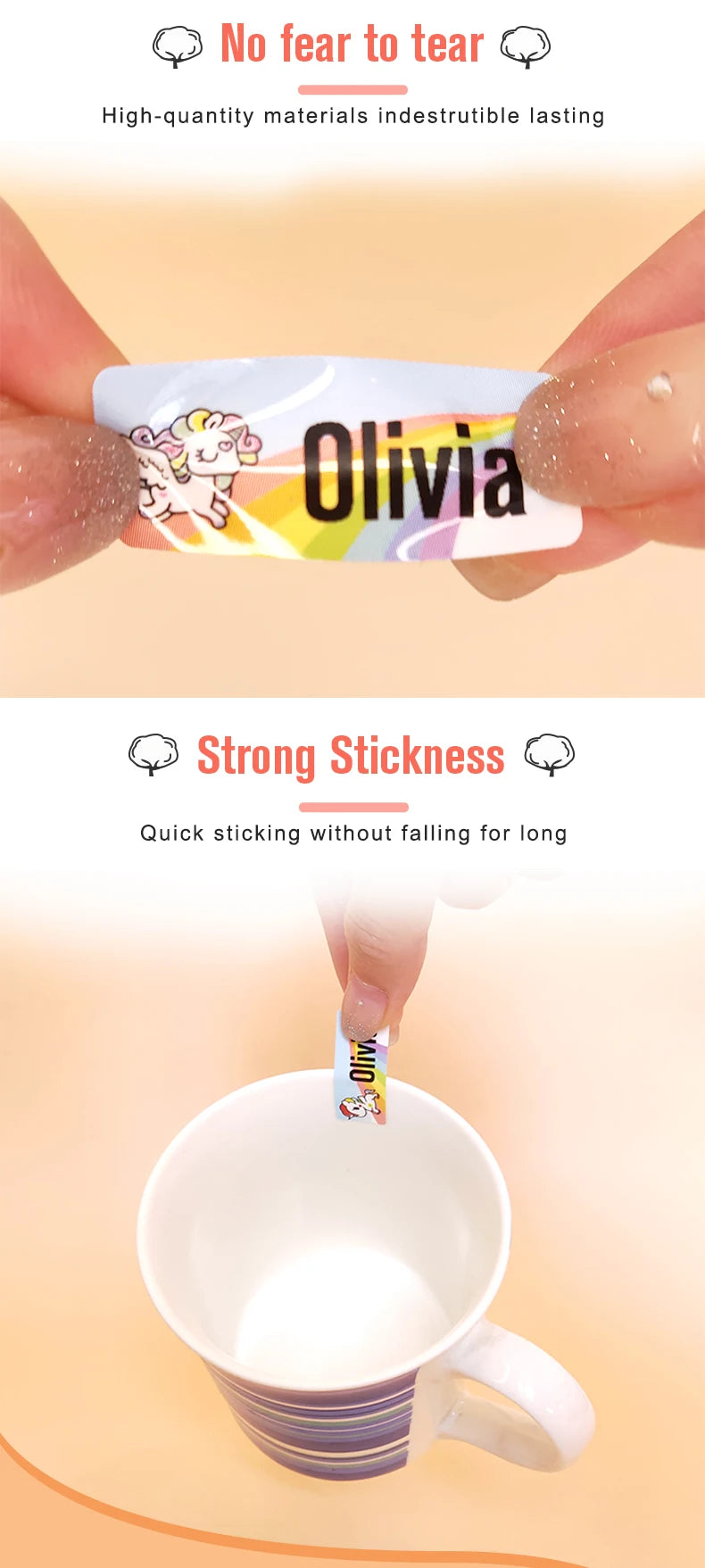 60/500pcs Name Tag Sticker Custom Waterproof Kawaii Stickers Decals Personalized First Name Label for Children School Stationery