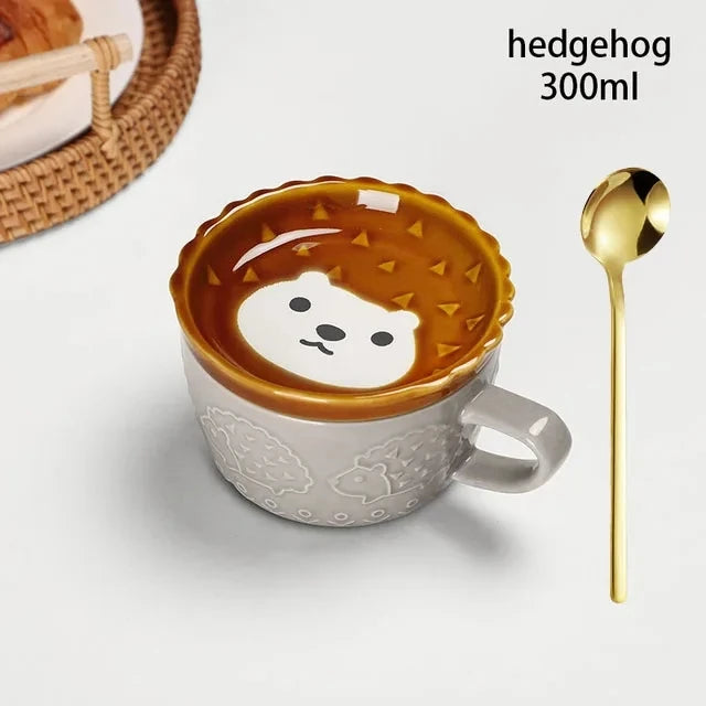 YWDL Japanese Cartoon Cat Coffee Mug With Animal Cat Pattern Lid Small Dish Cute Breakfast Cup Creative Coffee Cup Milk Cup Gift