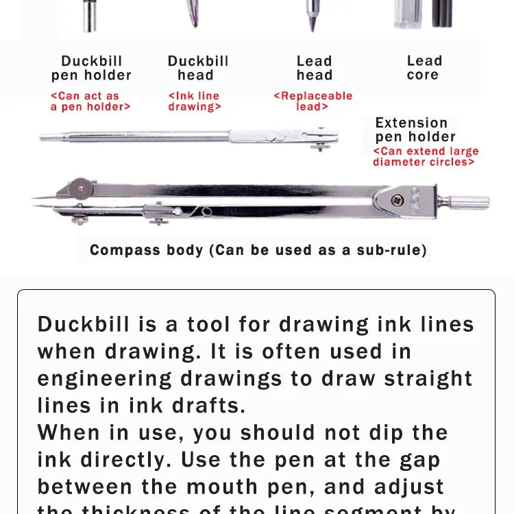 Stainless Steel Multifunctional Drafting Drawing Compass/Lead Core Math Geometry Circles Tool Durable Supplies 8600 / 8601