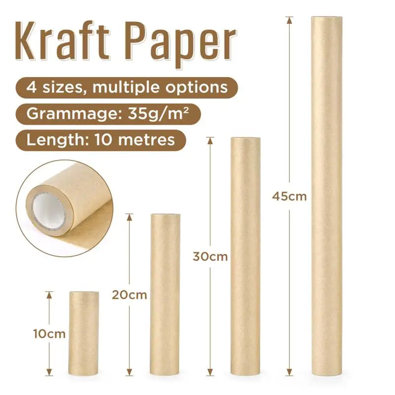 1 Roll 10M 10/30/40/45cm Of Kraft Paper Roll For Gift Wrapping Moving Packing Brown Paper Roll For Painting,Crafts,DIY Making
