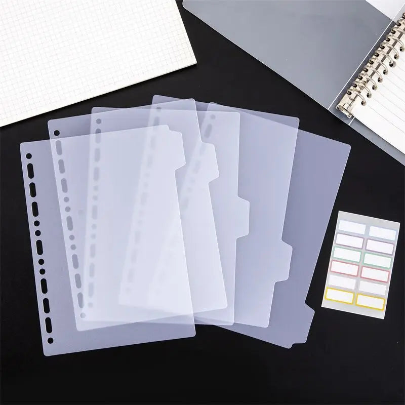 A4 A5 B5 Binder Dividers Genera Holes Binder Index 5 Tabs Frosted Plastic Planner Divider for Round Ring Binder Sheet Protector